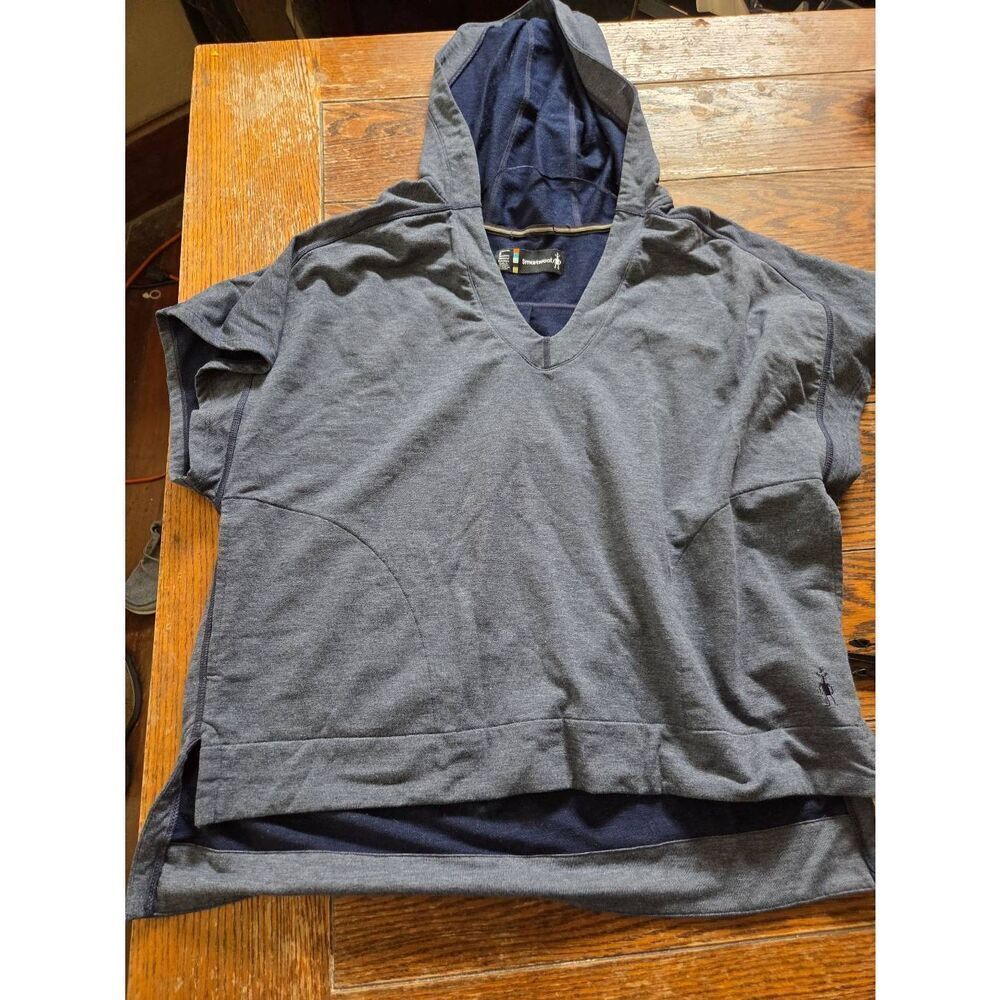 Smartwool Sweatshirt Blue Active Reset Hoodie Merino Short Sleeve Sz Small - Picture 2 of 5